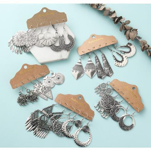 Bohemia Mixed Luxury Tassel Drop Earrings Sets Vintage Ethnic Round Hanging Dangle Geometric Earring For Women 2020 New Jewelry