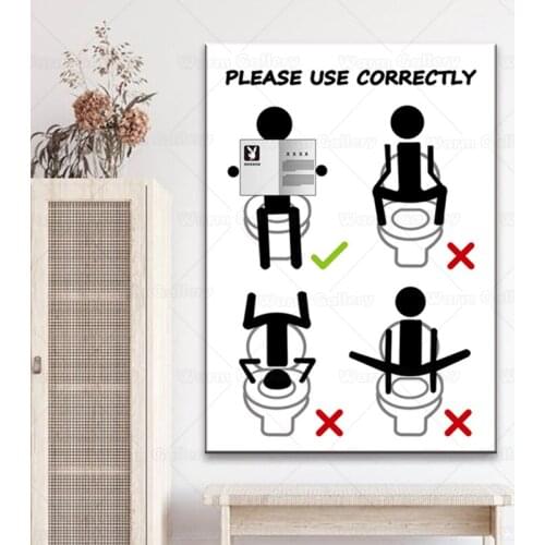 Black White Wall Toilet Manual Canvas Painting Wall Art Modern Posters And Prints Pictures For Bathroom Decor