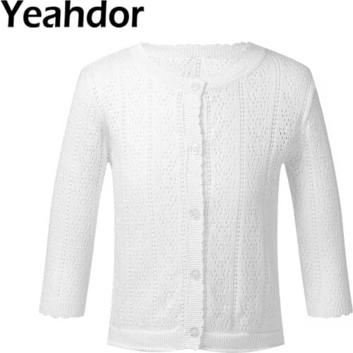 Child Girls Long Sleeves Coats Jacket Top Solid Hollow Out Knit Sweater Cardigans Bolero Outwear for Toddler Kids Shrug Cover Up