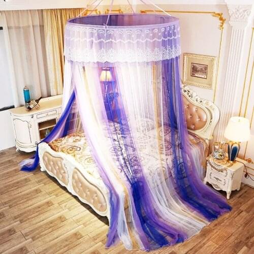 Double Color Hanging Canopy Mosquito Net Summer Hung Dome Bed Tent Double Bed Tent Polyester Mesh Netting Anti-Mosquito Curtain