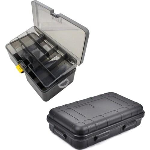 1 Set Double Layer Fishing Tackle Box Lures Bait Storage Case & 1 Pcs Oversized Tools Outdoor Shockproof Waterproof Box