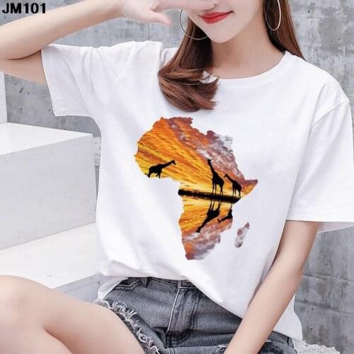 Harajuku Summer Womens T-shirt Sunset Landscape Animal Print Female T shirt Fashion Cartoon Short Sleeve White Tops Lady Tshirt