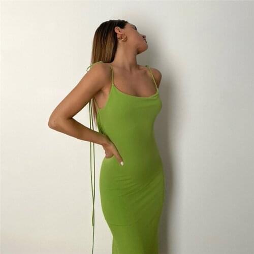 Giyu Summer Spaghetti Strap Backless Bandage Long Dress Women Sleeveless Summer High Street Party Vestidos Bodycon Midi Dresses