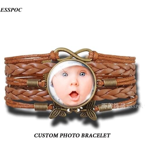 Custom Your Lovers Baby Family Photo Braided Bracelet DIY Handmade Leather Bracelet Personalized Jewelry Birthday Gift