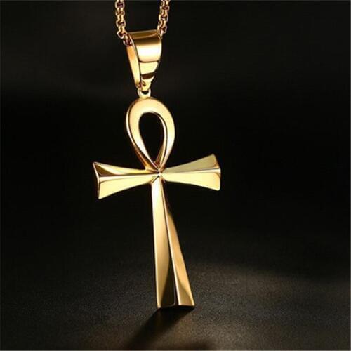 Classic Hip Hop Tready Stainless Steel Ankh Cross Necklace Pendants For Women Men Jewelry Egyptian Key of Life Dropshipping
