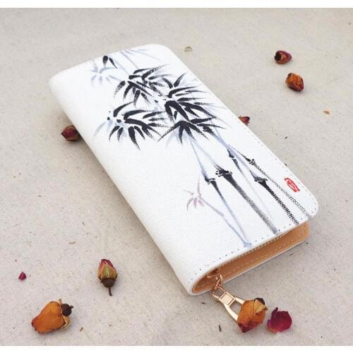 Beautiful Bags Fashion Original Women Ladies Handmade Canvas Black Bamboo Long Wallet Card Money Holder Clutch Purse Wallets