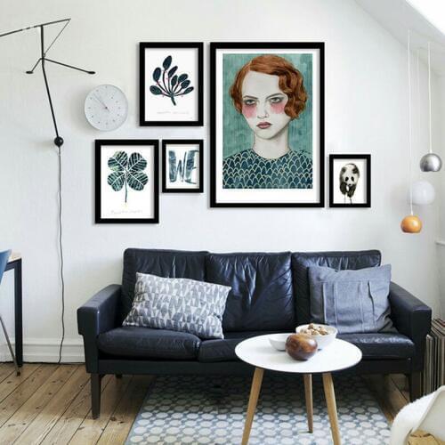 Nordic Creative Illustration Unhappy Girl Living Room Bedroom Decoration Drawing Canvas Painting Wall Pictures for Living Room