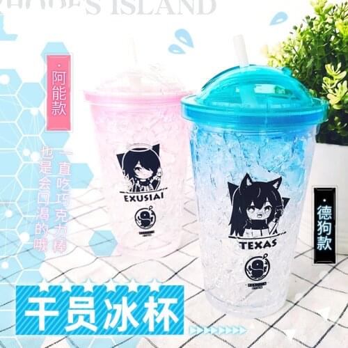 Game Arknights Exusiai Texas Cosplay Cup Water Drinking Bottle Student Refrigeration Cup Transparency Crushed ice Cup Gifts