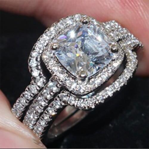 Milangirl 3 Pcs/Set Classic Silver Color White Cubic Zircon Crystal Rhinestone Female Metal Ring for Women Party Jewelry