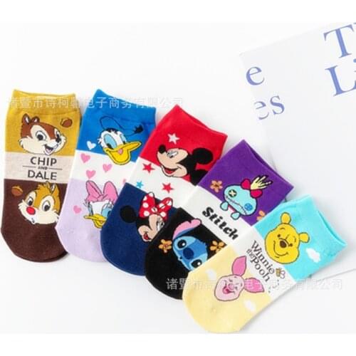 5 Pair Disney Mickey Mouse Woman Girls Socks Anime Donald Sweat summer cotton girl womens boat socks ankle low female Sock