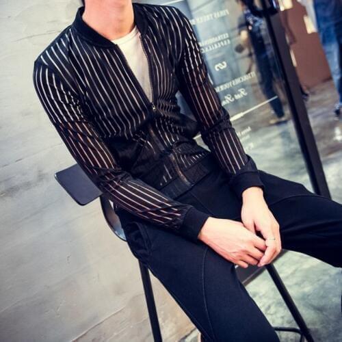 Summer New Thin Tide Male Zipper Sun-protective Clothing Men Long Sleeve Perspective Jacket Coat Net Shirt Personality Outerwear