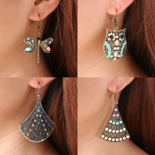 New Bohemia Earrings for Women Fashion Color Gemstone Drop Earrings Exquisite owl Dangle Earrings 2021 Trend Girls Gift Jewelry