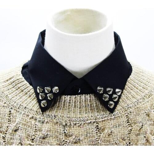Jaderic 2018 New Fashion Rivet False Shirt Collar Womens Solid Black Detachable Collar Female Punk Style Fake Collar