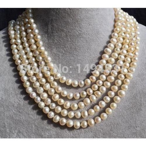 Wholesale Pearl Jewelry , 100 Inches White Color AA 6-7MM Genuine Freshwater Pearl Necklace - Handmade - Free Shipping