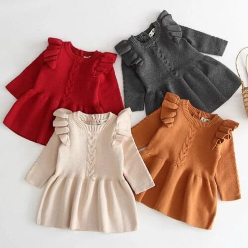 Autumn Winter Baby Girls Knitted Sweater Dress Princess Elegant Toddler Kids Warm Dresses Infant Children Christmas Clothes