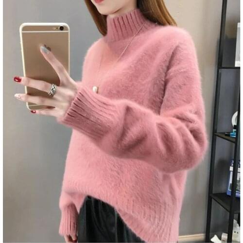 Autumn Fluffy Sweater Women Jumper Loose Thick White Turtleneck Pull Femme Sweaters For Women Winter Knitted Sweater Woman 2021