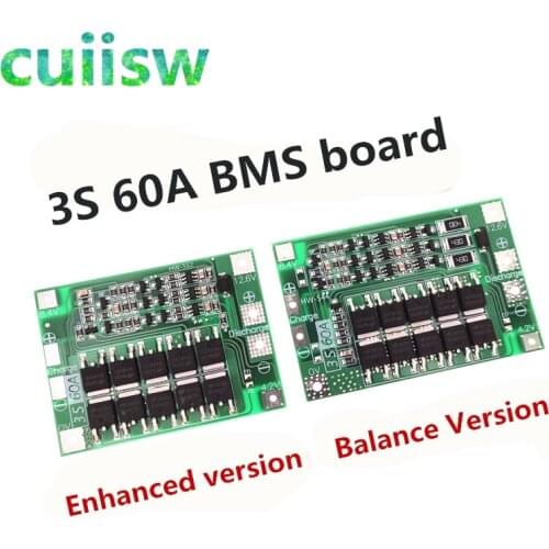 Balance 3S 60A BMS board/ Li-ion 12.6V 18650 BMS PCM battery protection board for li-ion battery/18650 Battery Charger