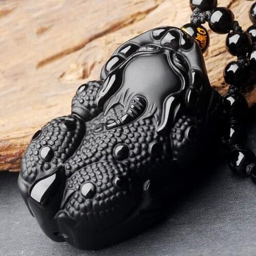 Natural Obsidian Pendant Fashion Boutique Jewelry Mens and Womens Hand Carved Necklace Gift Accessories