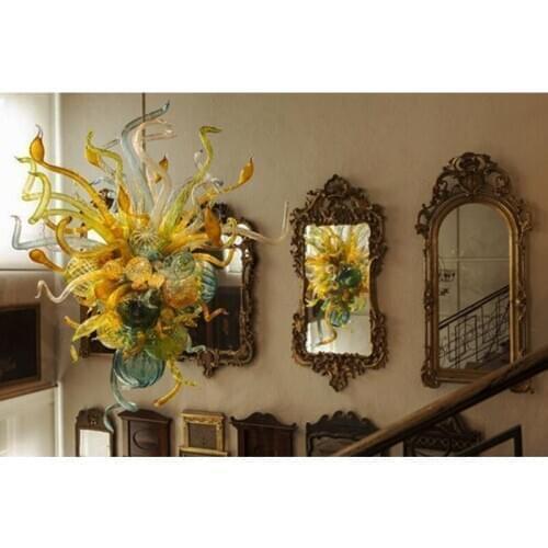 Nature Plant Flower Green Color Glass Chandelier Lighting LED Lights Home Indoor Hanging Lamp