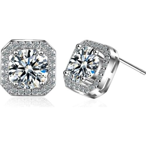 Geometrical Stud Earrings Female Japanese and Korean Style Simple Inlaid Zircon Square Personality Earrings