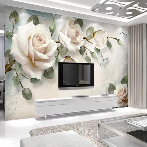 Modern minimalist oil painting flower white rose European background wall decoration TV wall living room bedroom mural