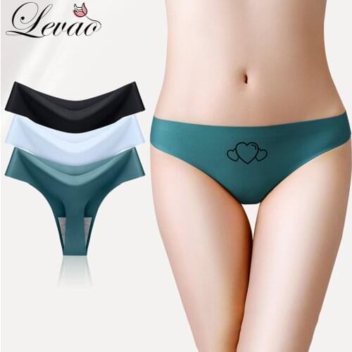 LEVAO New Thong Womens Seamless Underpants Sexy Intimate Panties Tanga Brazil Style Sports Ice Silk Printing Female G-String
