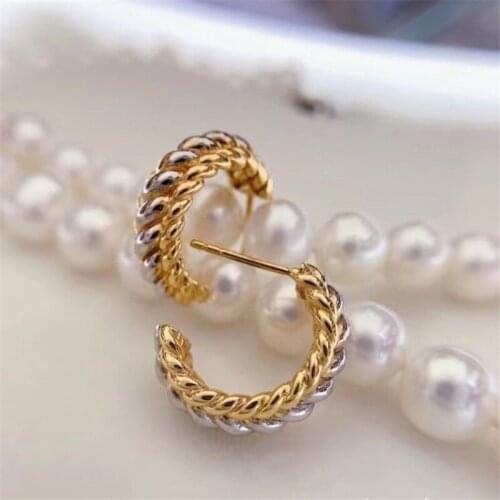UBESTNICE Fine Jewelry 750 Weave Pure 18K Yellow Gold Double Color Twist Vintage Stud Earrings For Women Girl Wedding Party Gift