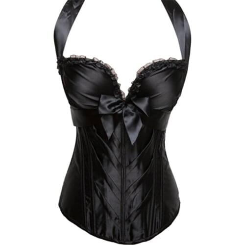 Shaper woman corset black red lace bustier tops with straps corselet fashion halter neck overbust corset lace