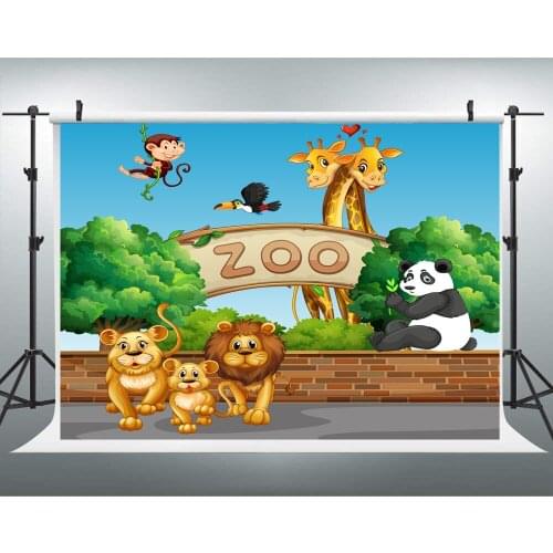 Zoo background 5x7Vinyl photography background giant panda lion long-necked deer monkey birthday party children studio backgroun
