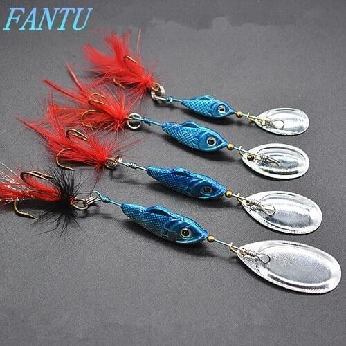 FANTU Rotate Lead Fish Spoon Bait Artificial Hard Lure Treble Hook Iron Sheet Feather Bait Fishing Tackles 6g/11g/16g/22g