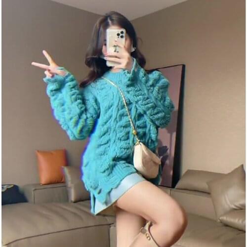 Pullovers Women Fashion Solid Lazy Style O Neck Korean Version Hollow Out Design Loose Fitting All Match Lovely Streetwear Cozy