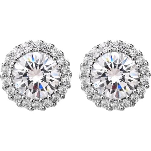 Female Luxury Round Crystal Stud Earrings Vintage Silver Color Wedding Jewelry White Zircon Stone Earrings for Woman ER-448