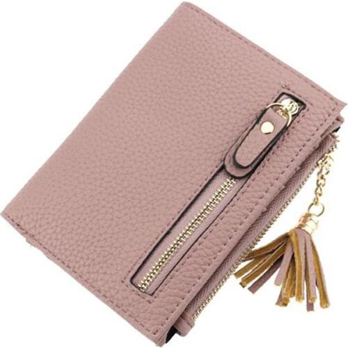 Litchic Pu Leather Women Wallet 2020 Small Tassel Lady Purse Solid Casual Short Female Wallet Coin Purse
