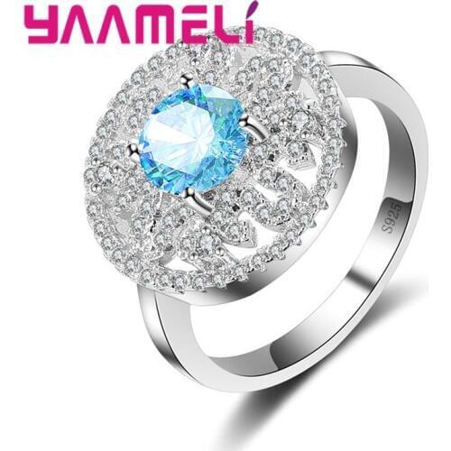 Top Quality Luxury Women Finger Rings 925 Sterling Silver Big Round Cubic Zirconia Wedding Ring Bague Femme For Sale