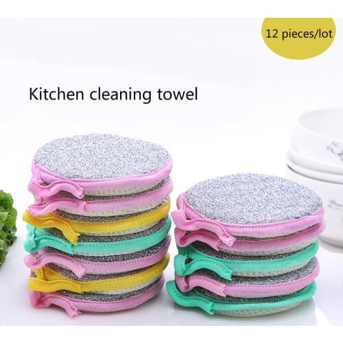 12pcs/lot Sponge Double-sided Dish Cloth Scouring Pad Brush Rag Household Chicken Cleaning Rag Washing Bowl and Dishes Pad