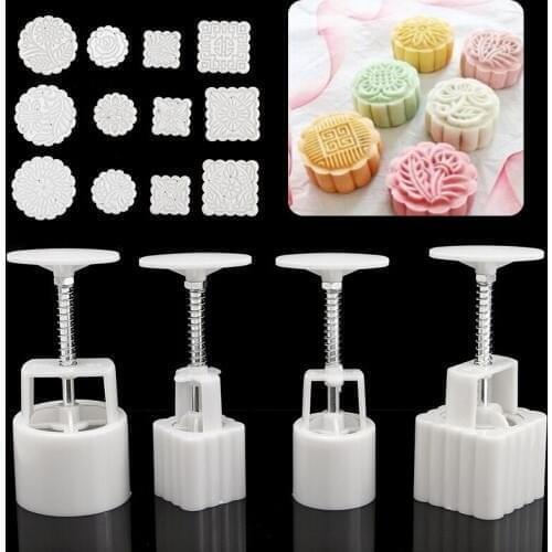 12PCS 1Sets 4 Style Petals Templates Moon Cake Mould Round Square Mooncake Tool