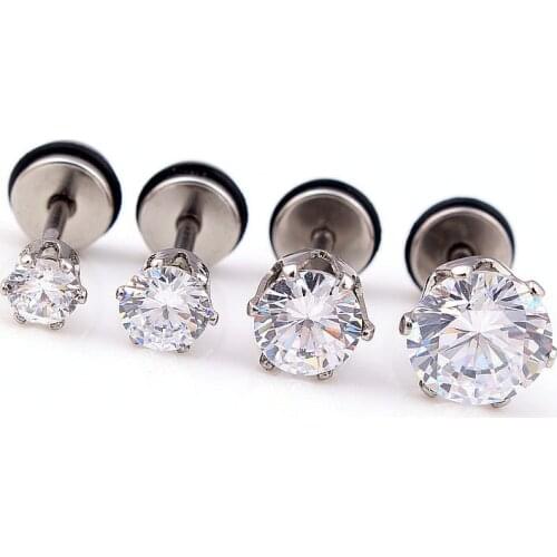 2016 new stainless steel men wmen high quality cubic zircon clear crystal stud earrings fashion body piercing jewelry