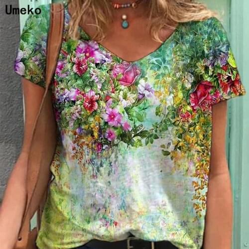 2021 Plus Size 5XL Womens Clothing Summer New Fashion Women V-neck Flower Print Short Sleeve Casual Loose T-shirt Y2k Top