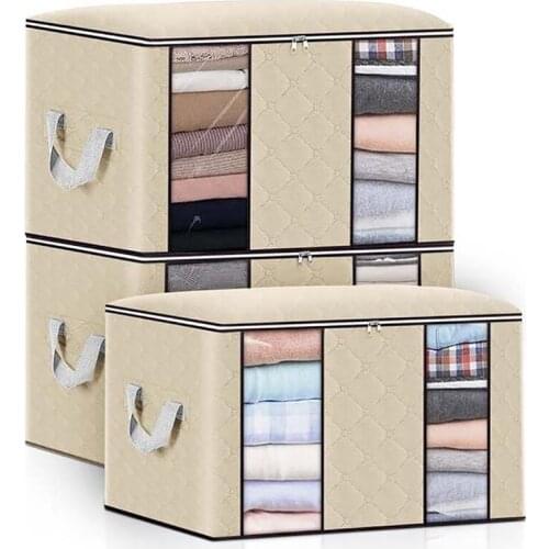 3PC Non-Woven Fabric Closet Organizer Foldable Clothes Storage Bag Portable Bedroom Quilt Blanket Dustproof Organizers