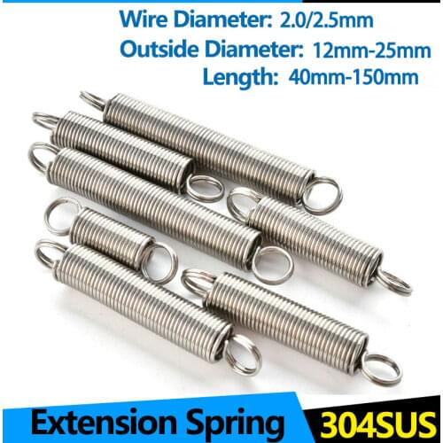 304 Stainless Steel Pullback Tension Cylindroid Helical Coil Draw Extension Spring WD 1.8mm 2.0mm