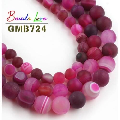 4mm-12mm Natural Rose Red Agates Stone Beads Matte Striped Agates Round Beads for Jewelry Making Diy Bracelet Jewellery 15 Inch