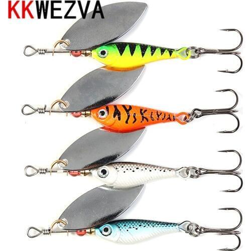 KKWEZVA 4pcs Spinner Bait 11G 8CM Spinners Fishing Lure Longcast Artificial Bait Metal Spoon isca Artificial Bait