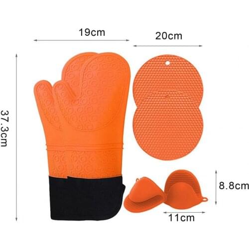 5Pcs/Set Oven Mitts Flexible Heat Insulation Silicone Extra Long Mittens Gloves Pot Holders Placemat for Kitchen