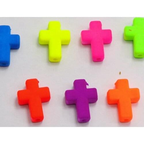 50 Mixed Matte Fluorescent Neon Beads Acrylic Cross Beads Charms 16x12mm