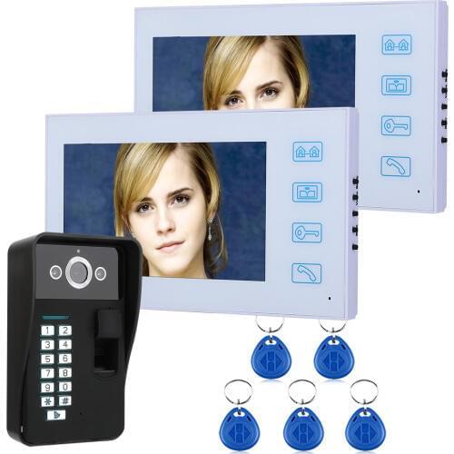 7" TFT 2 Monitor Fingerprint Recognition RFID Password Video Door Phone Intercom Doorbell With Night Vision Security CCTV Came
