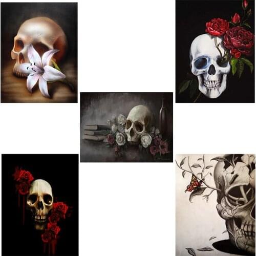 3D Diamond Painting Skull Cross Stitch Pattern 5D diy Diamond Embroidery Mosaic Resin Full Drill Home Decor Pretty Flower Skull