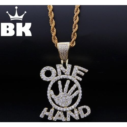 THE BLING KING Custom One Hand Necklace Hip Hop Full Iced Out Cubic Zirconia gold sliver CZ Stone