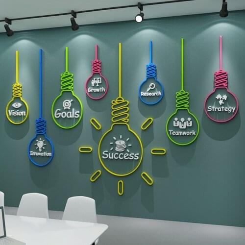 Colorful Light Bulb Creative Wall Sticker Motivational Slogan Decals For Classroom Library Meeting Room Background Wall Mural