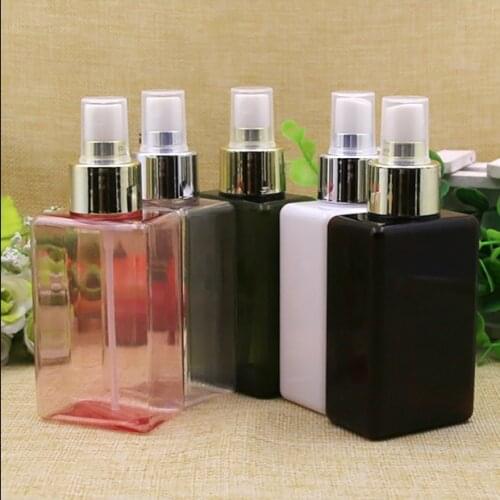 30PCS 100ML Pink White Square Spray Bottle 3.5OZ Plastic Transparent Container Perfume Gold Silver Sprayer Packing Free Shipping