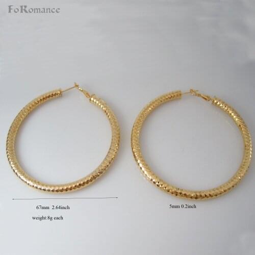 Foromance NEW YELLOW GOLD GP OVERLAY CARVED PATTERN HOOP 60 MM 2.36" OR 67 MM 2.64 inch EARRING